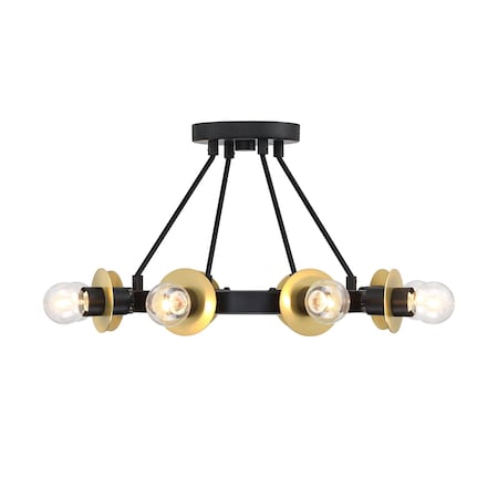 Designers Fountain Harmoni 16 in. 8-Light Matte Black Industrial Semi Flush Mount with Brushed Gold Accents D313C-SF-MB
